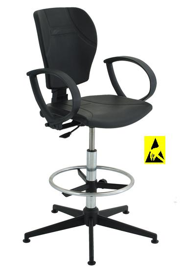 Krzesło ESD, seria III, poliuretanowe z podłokietnikami i elementami chromowanymi. Wysokie